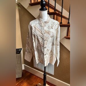 Coldwater Creek Cream and Tan Embroidered Blazer